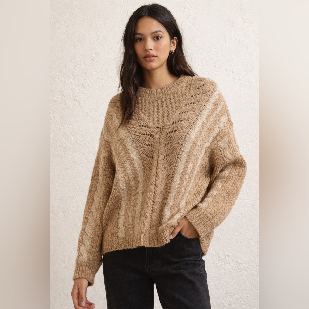 Ecote Cable Knit Tan Cream Sweater Women’s Medium